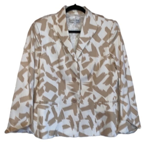 Andre Oliver Jackets & Blazers - Andre Oliver Blazer Notched Collar Single Button Tan and Cream Print Ladies 14